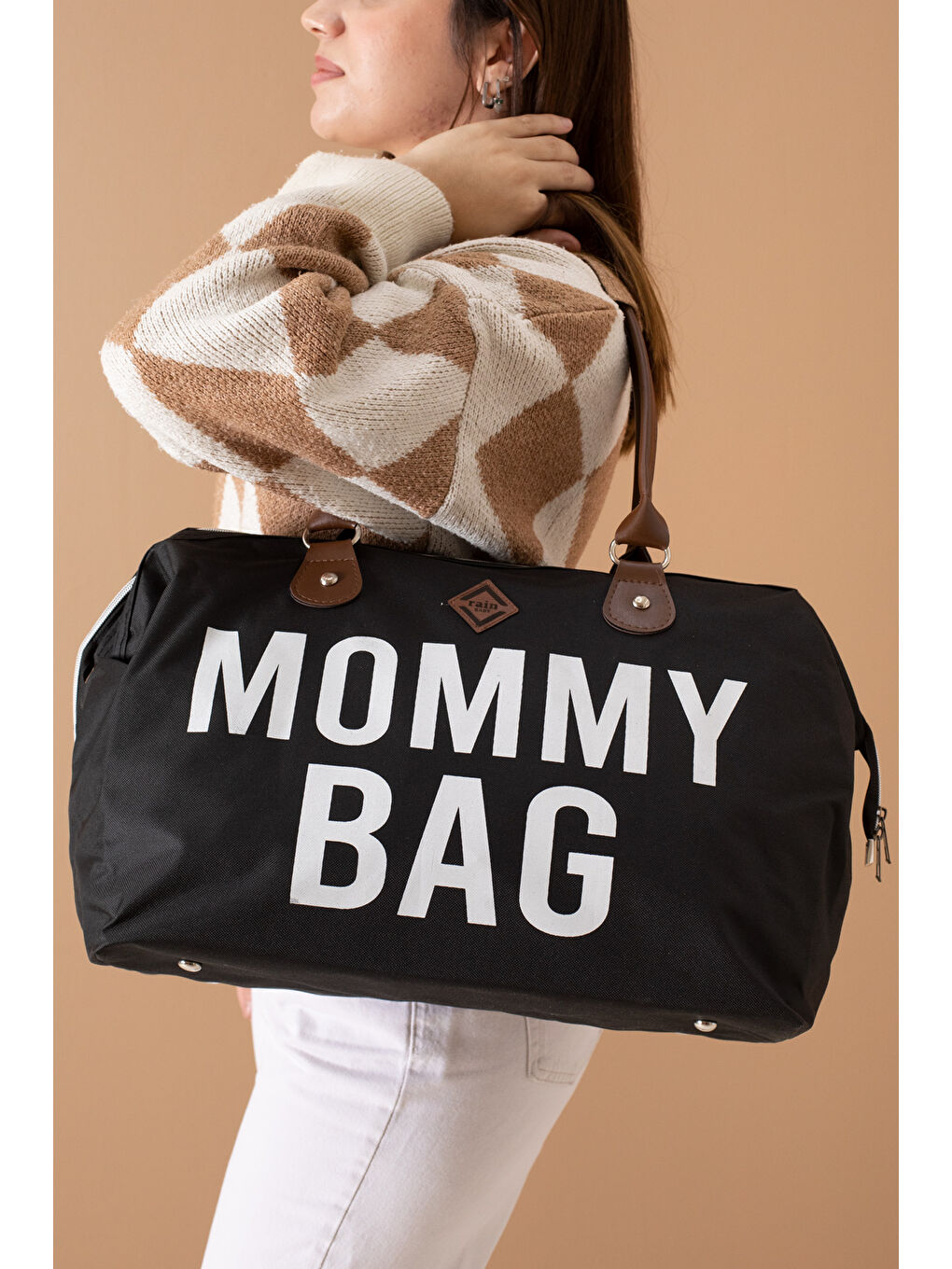 Cansın Mini Siyah Mommy Bag Yazılı Anne Çantası 19719 - 2