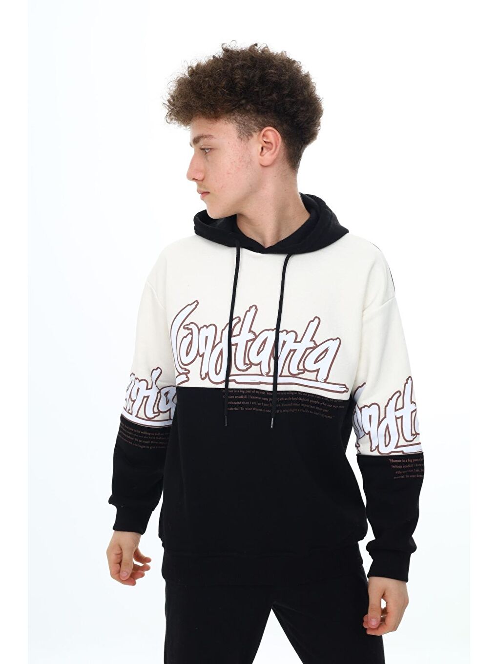 angelos Siyah Erkek Çocuk Oversize Kapüşonlu Garnili Sweatshirt 10 14 Yaş 7170 - 3