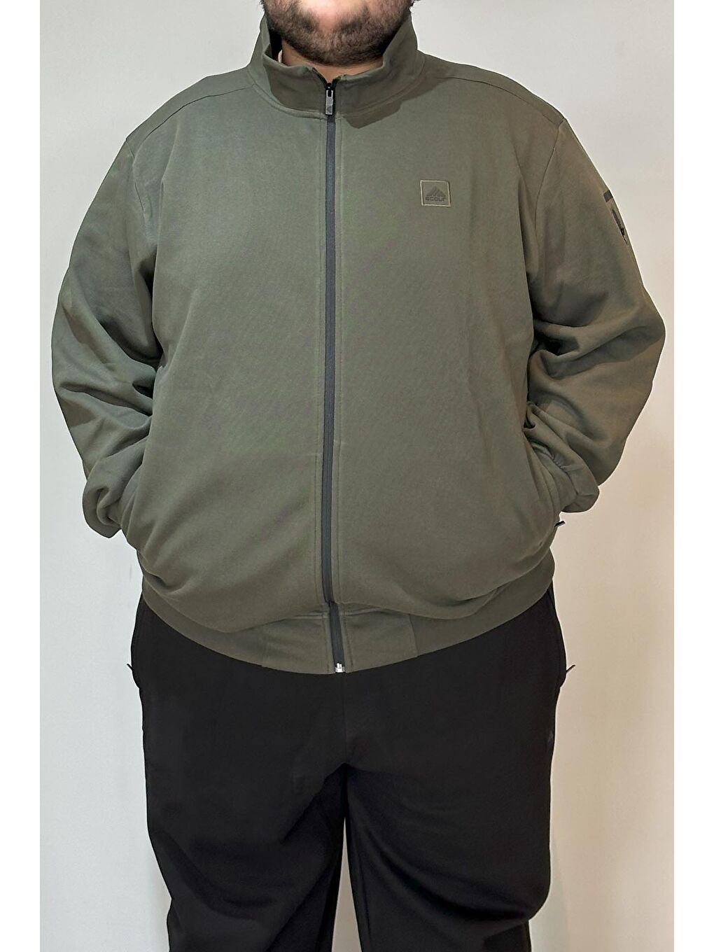 Özel Üretim  Ekstra Battal Pamuk Dokulu Erkek Büyük Beden Eşofman Üstü 24723 Haki-4