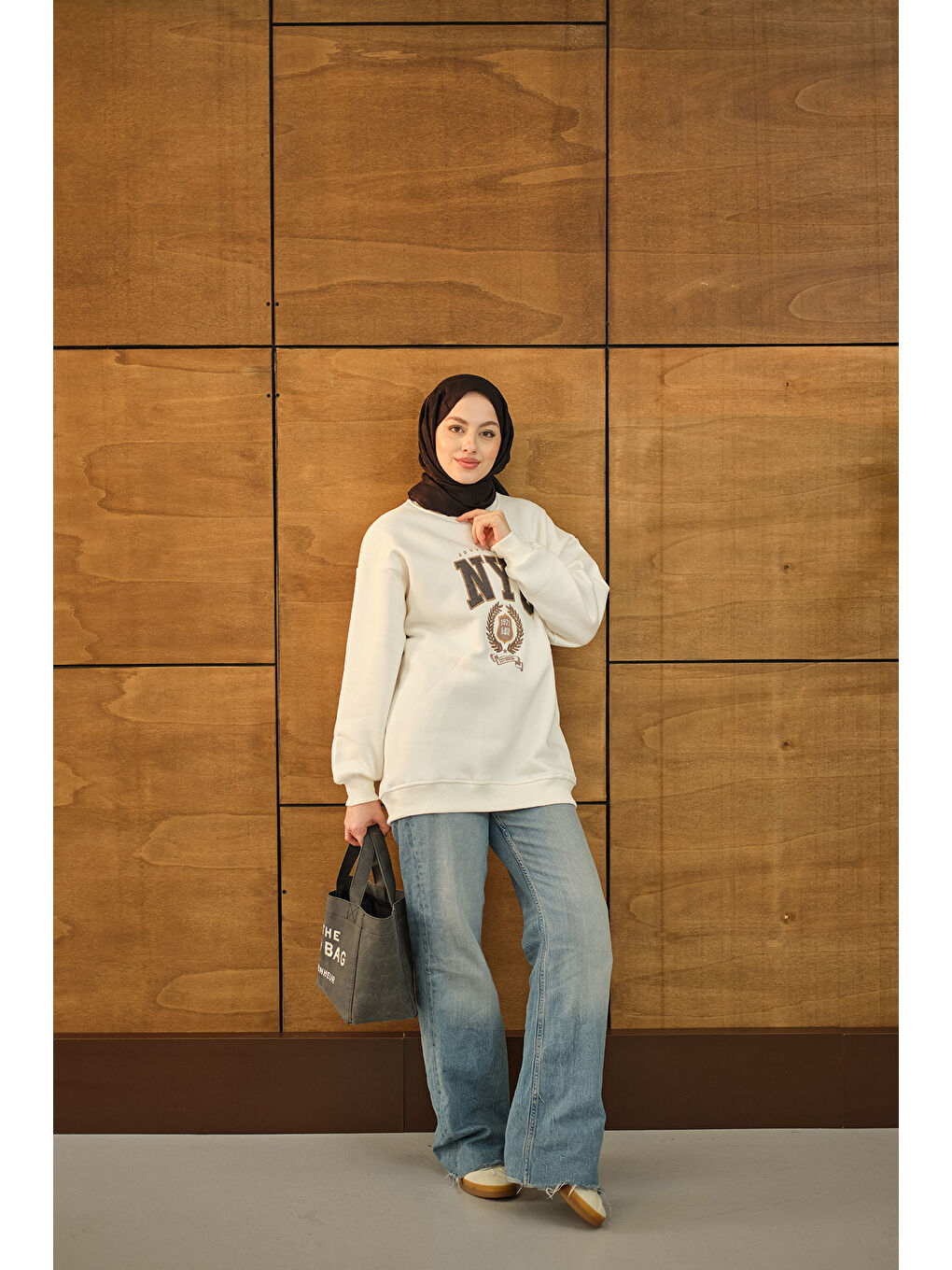 Kadın NYC Baskılı Sweat Beyaz-3