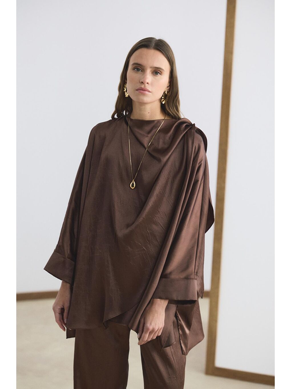 Kahverengi Şal Yaka Detaylı Pantolon Takım Acı Kahve-3