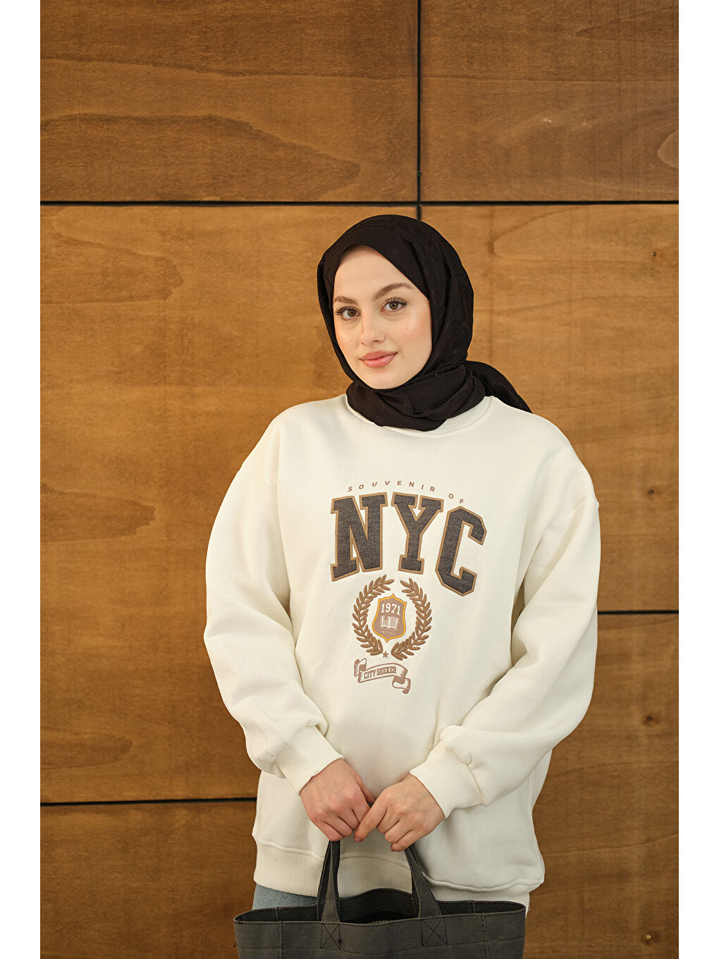 Kadın NYC Baskılı Sweat Beyaz-4