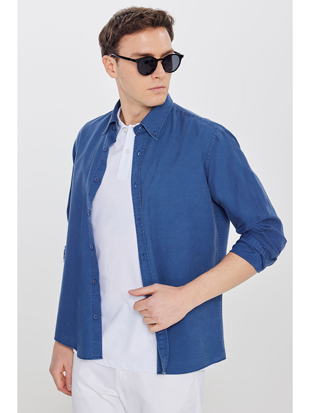 Erkek Beyaz %100 Pamuk Standart Fit Normal Kesim Polo Yaka Tişört-2