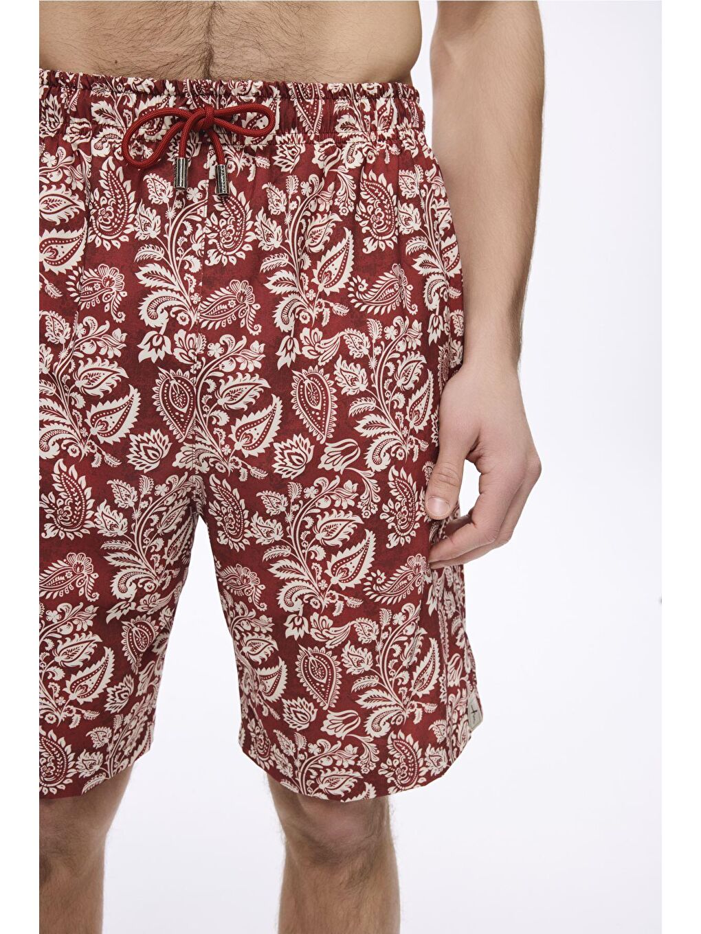 Etnik Desenli Bordo Erkek Kısa Havuz Ve Deniz Şortu 5050-1