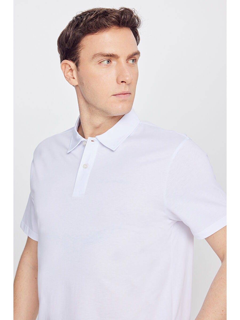 Erkek Beyaz %100 Pamuk Standart Fit Normal Kesim Polo Yaka Tişört-3