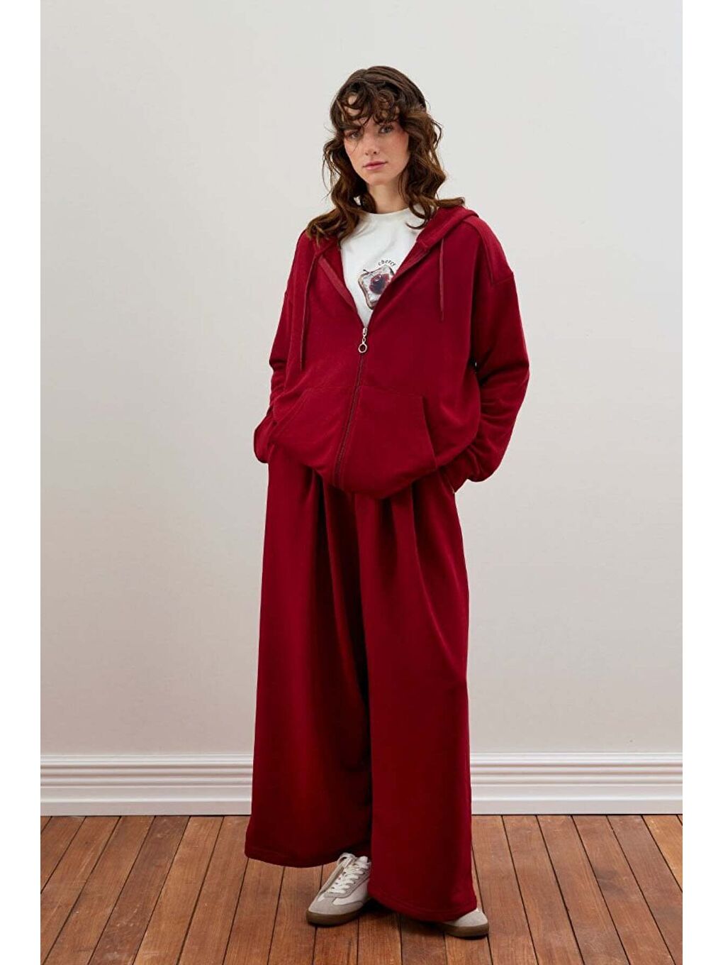 Bordo 3 İplik Uzun Fermuarlı Eşofman Takım-1