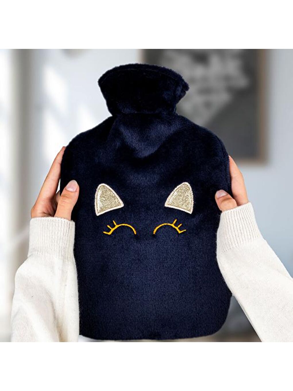 Ponponlu Sıcak Su Torbası - Lacivert-1