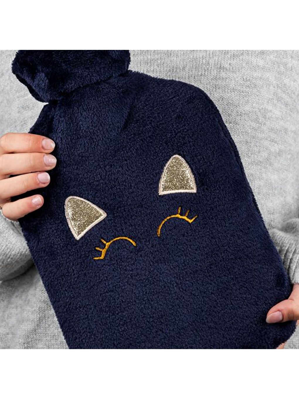 Ponponlu Sıcak Su Torbası - Lacivert-4