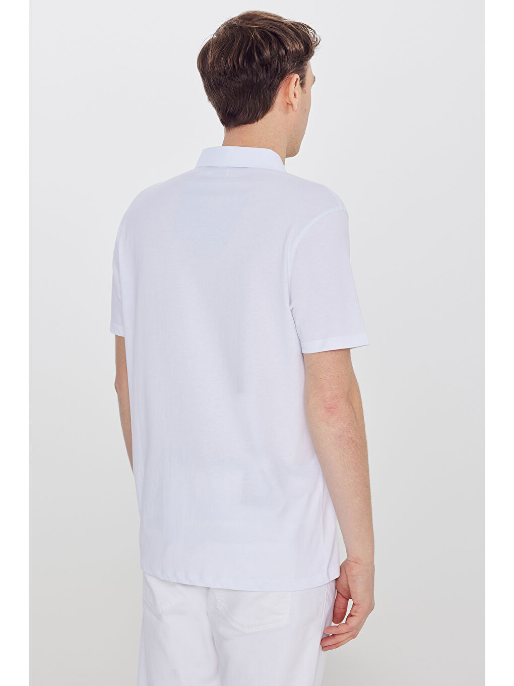 Erkek Beyaz %100 Pamuk Standart Fit Normal Kesim Polo Yaka Tişört-4