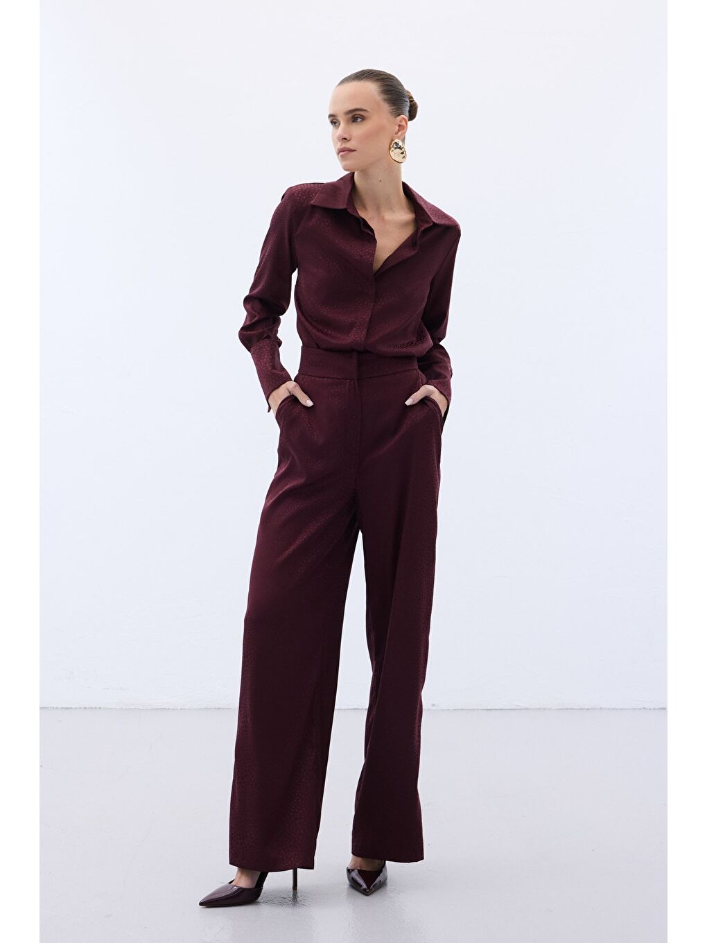 Jakarlı Pantolon - Bordo-1