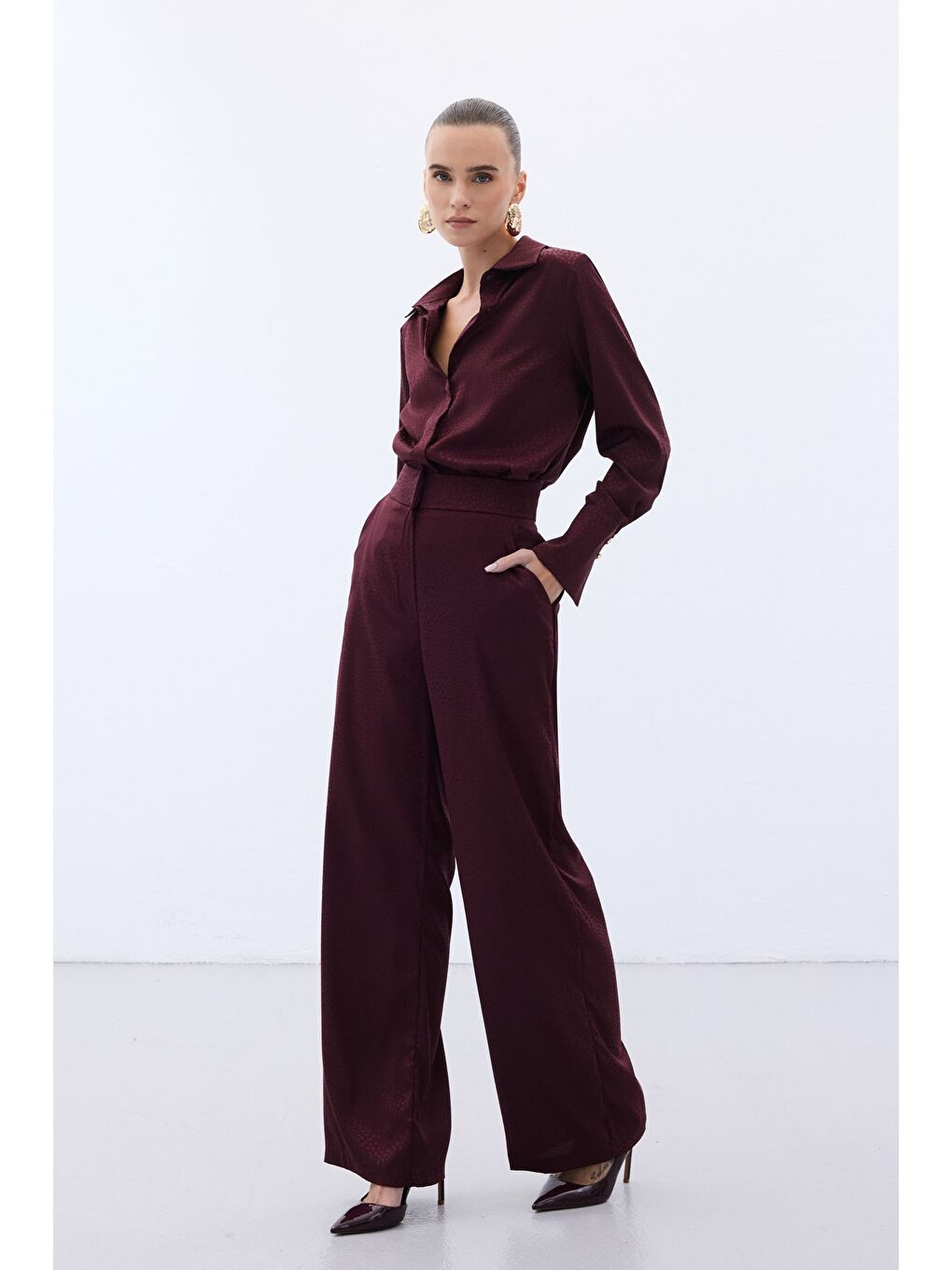 Jakarlı Pantolon - Bordo-2