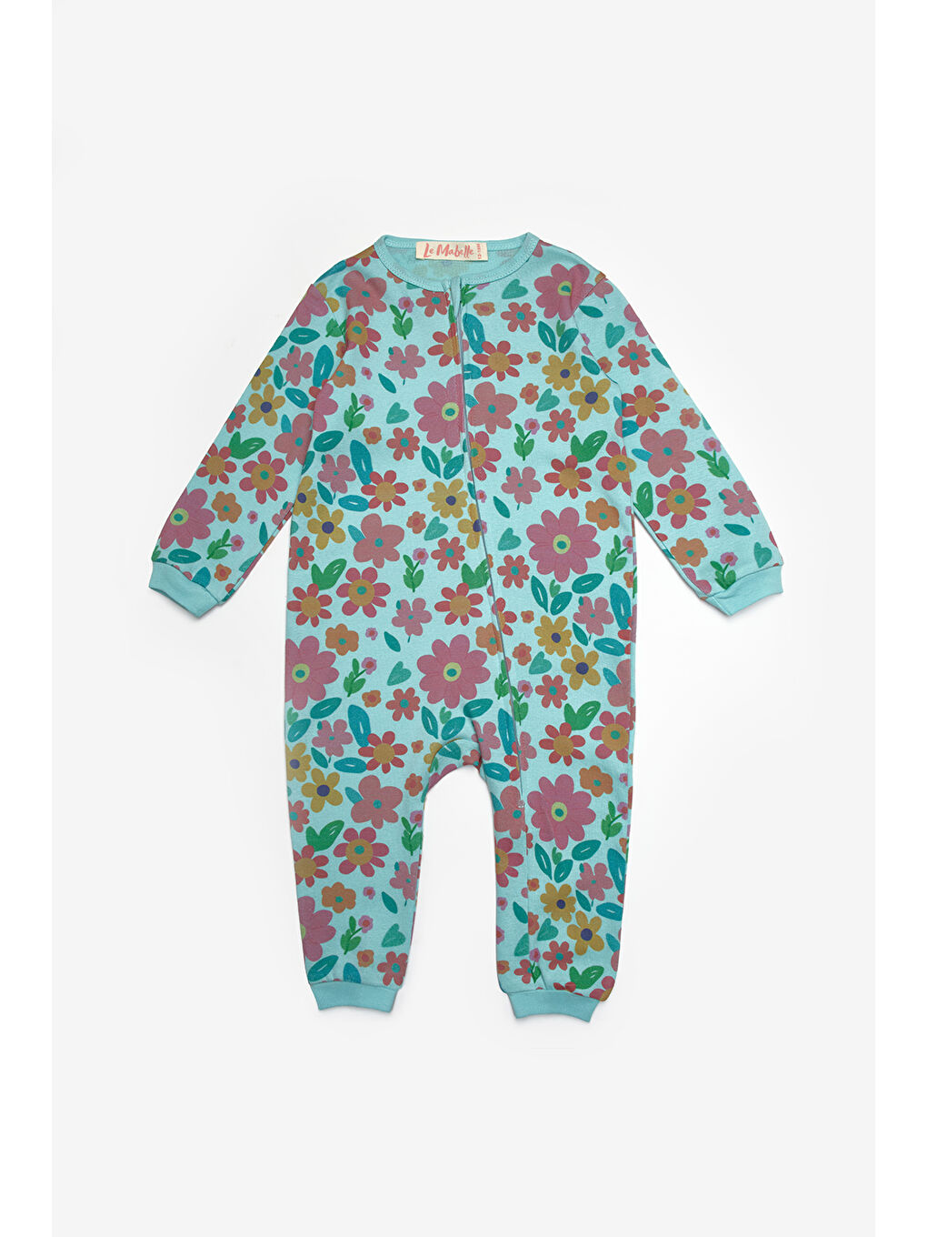 Yeşil Mint Çiçek Desenli Fermuarlı Kız Bebek Tulum - Clara