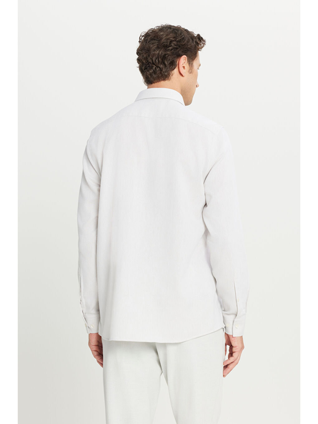 Bej Erkek Taş %100 Pamuk Tailored Slim Fit Dar Kesim Klasik Yaka Armürlü Gömlek-4