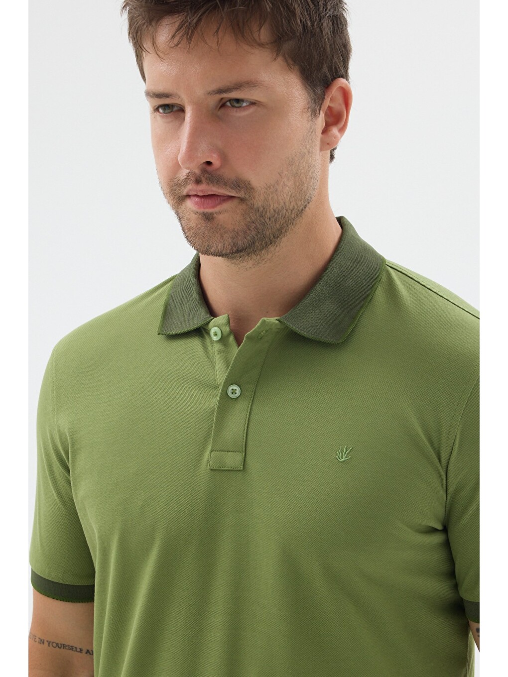 Yeşil Polo Yaka Pike Kısa Kol Slim Fit %100 Pamuk Tişört 1011260171-3