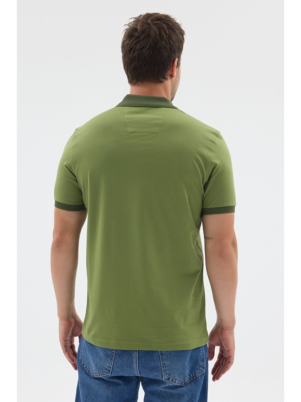 Yeşil Polo Yaka Pike Kısa Kol Slim Fit %100 Pamuk Tişört 1011260171-4