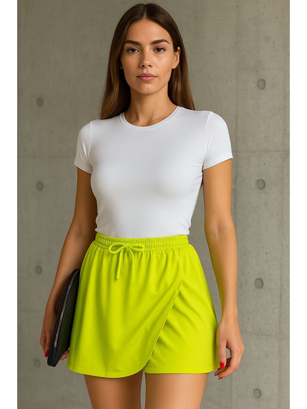 Kadın İçi Taytlı Yüksek Bel Tenis Eteği Yağ Yeşili