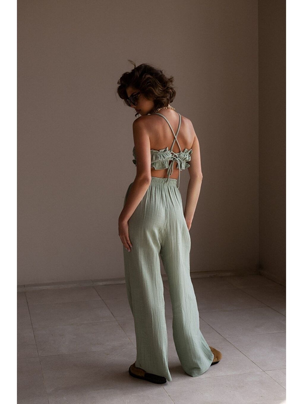 Yeşil Harvey Çağla Müslin Crop Takım-3