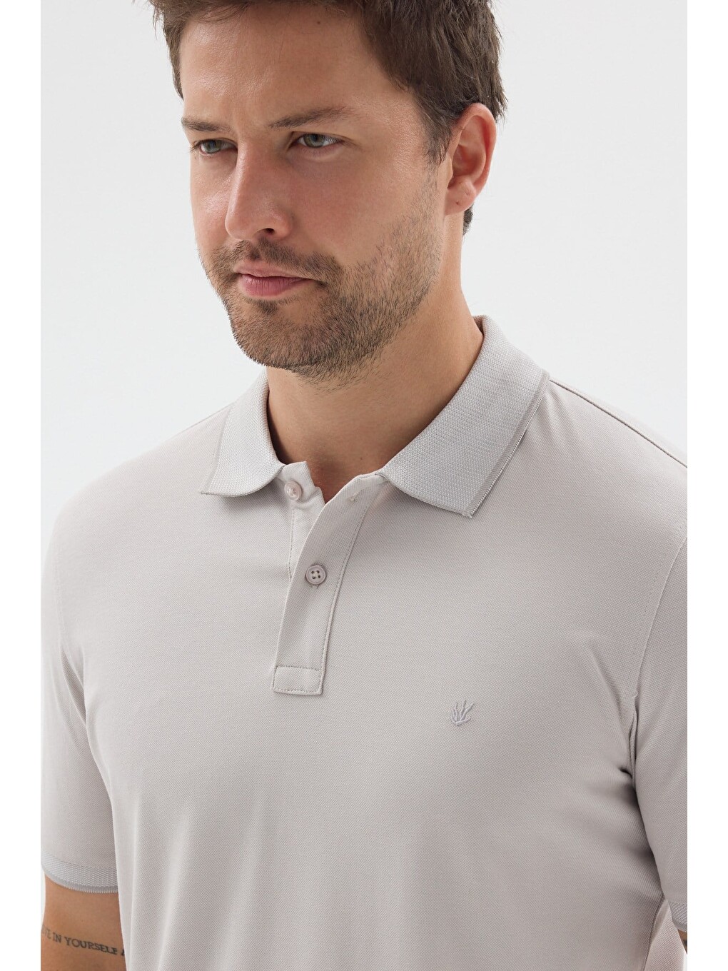 Bej Taş Polo Yaka Pike Kısa Kol Slim Fit %100 Pamuk Tişört 1011260171-3