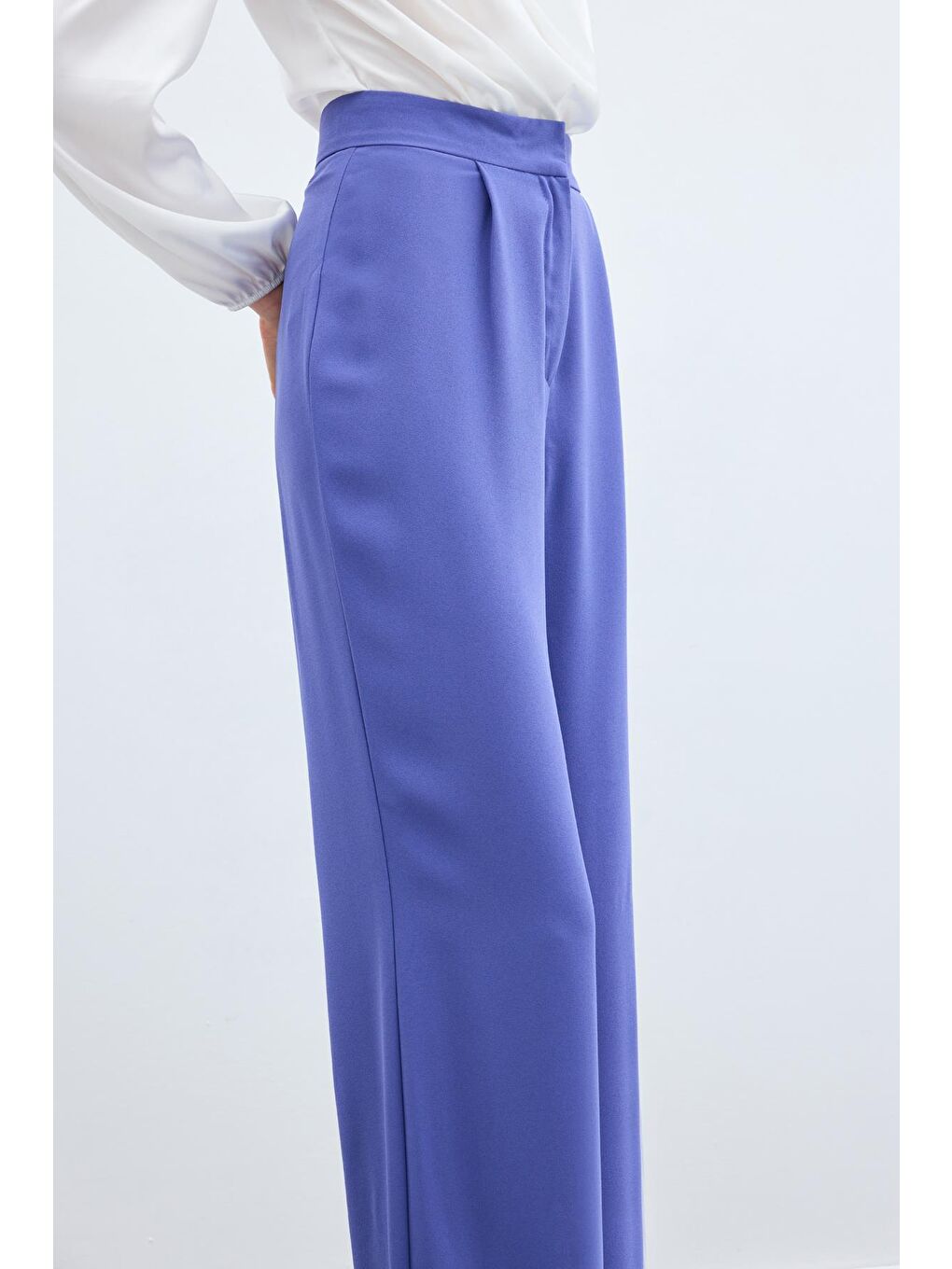 Pileli Krep Pantolon - Mor-5