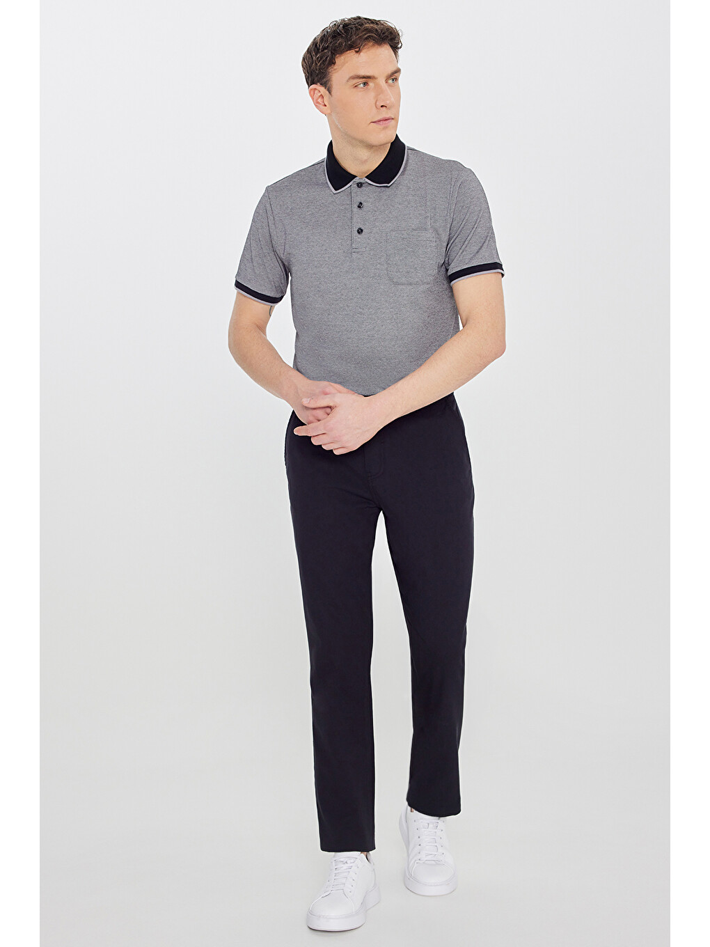 Erkek Siyah Pamuklu Slim Fit Dar Kesim Yan Cepli Armürlü Esnek Pantolon-2