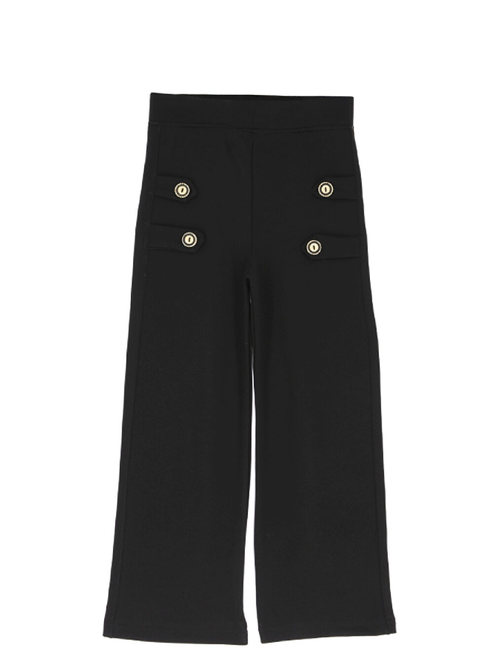 Siyah Kız Çocuk Esnek Belli-Düğme Detaylı ve Elastanlı Eşofman Altı- 7-17 Yaş 12485