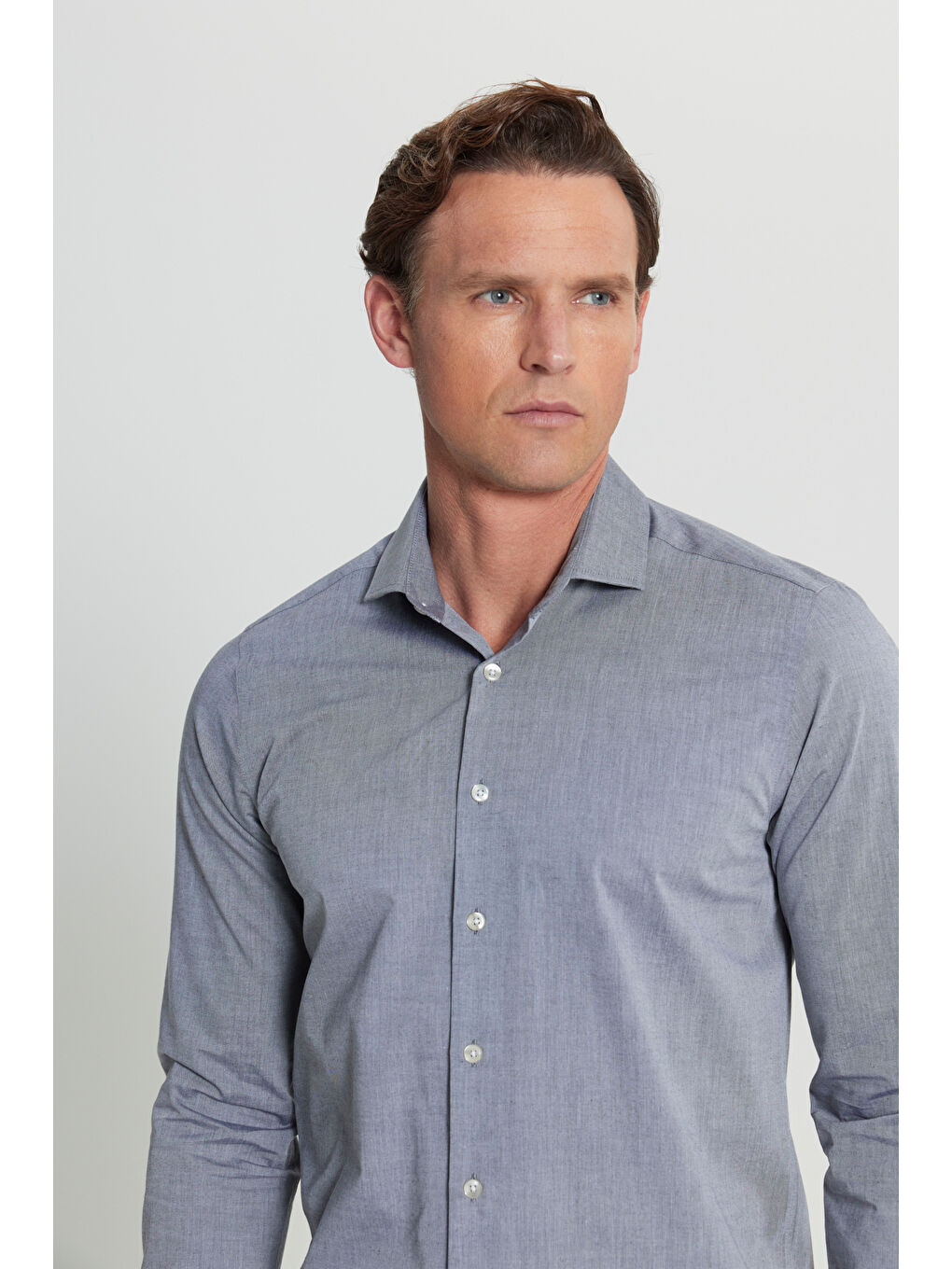 Erkek Siyah Flamlı Slim Fit Dar Kesim Düğmeli Yaka Gömlek-4