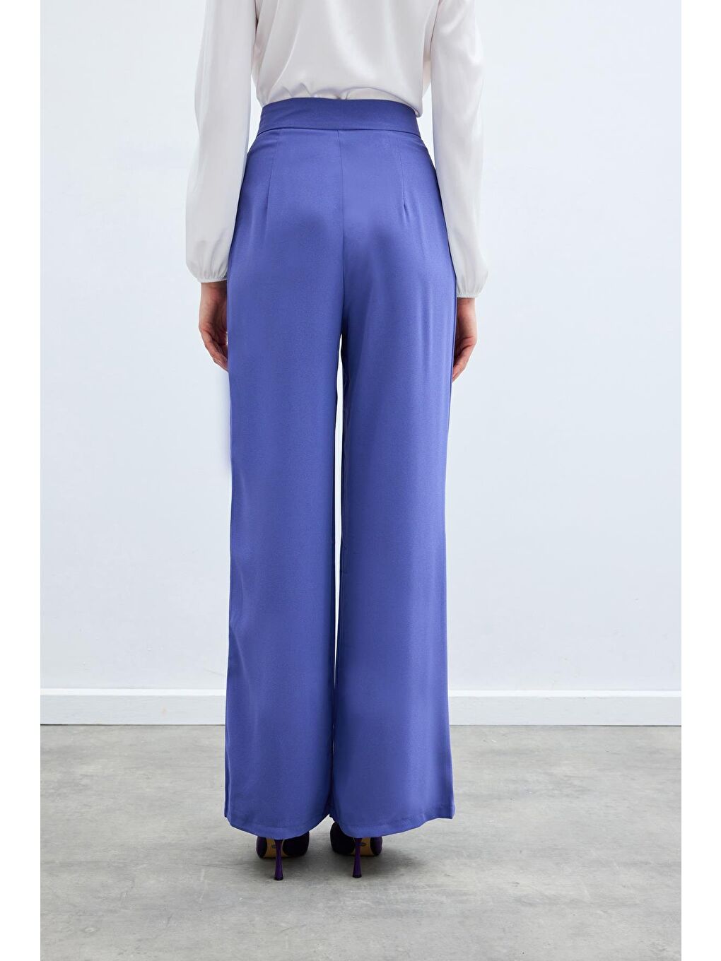 Pileli Krep Pantolon - Mor-7