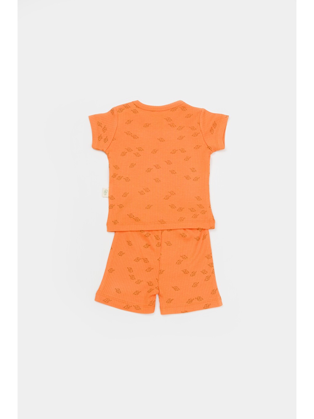 Turuncu Unisex Bebek Pamuklu Mini Fil Desenli T-shirt Ve Şort Takım-1