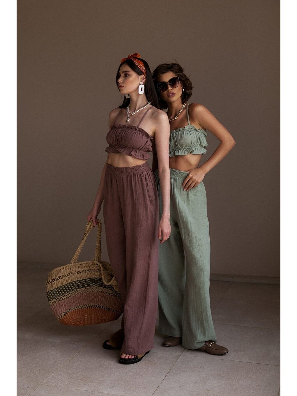 Yeşil Harvey Çağla Müslin Crop Takım-4