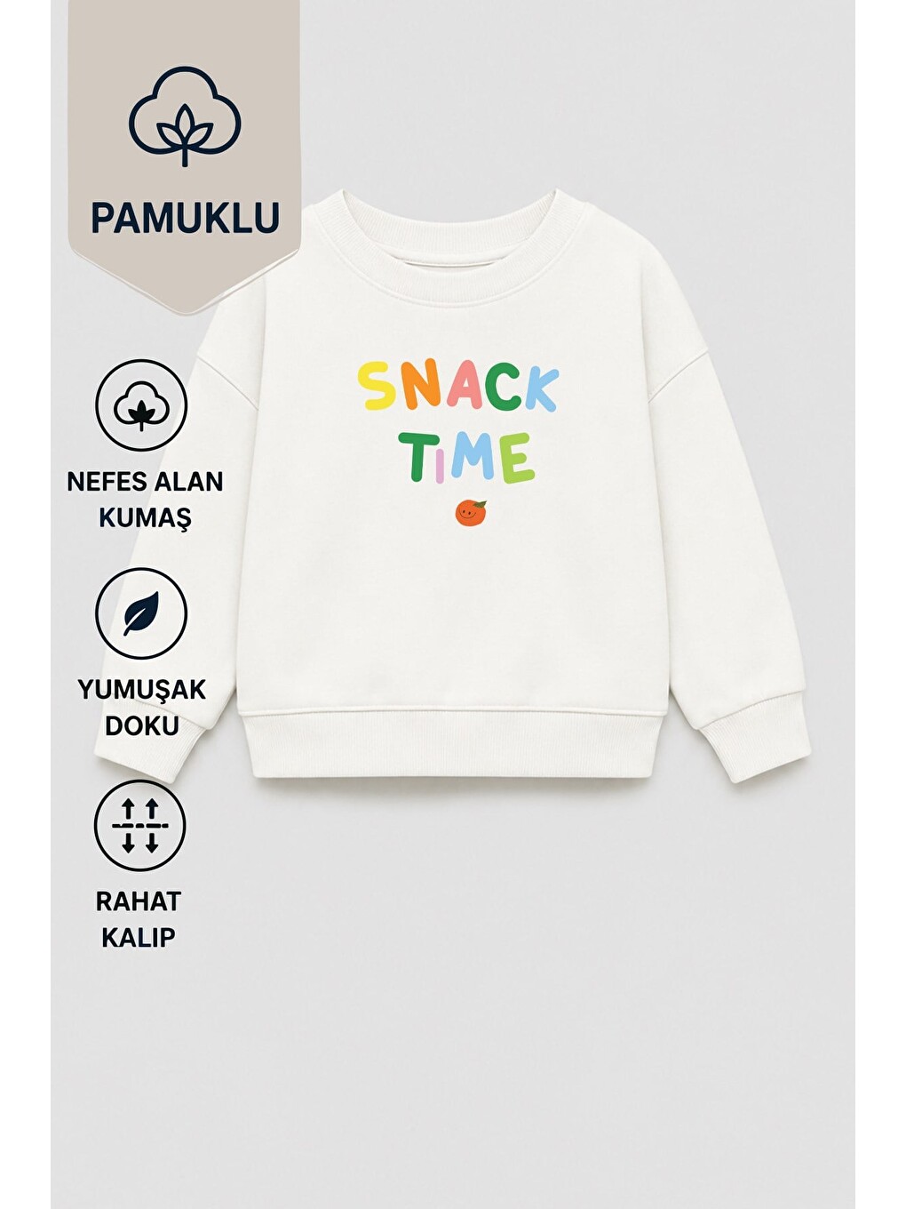 Ekru Unisex Çocuk 3 İplik Kumaş Pamuklu Slogan Baskılı Sweatshirt-1