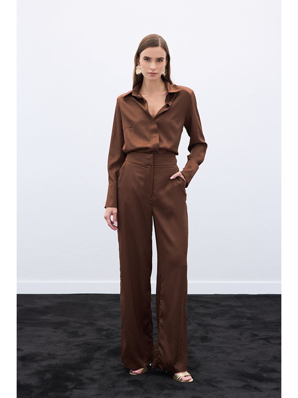 Kahverengi Jakarlı Pantolon - Kahve-1