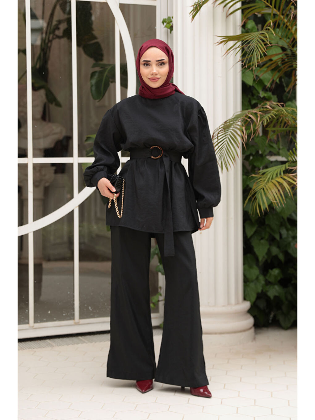 Kadın Kemerli Tokalı Takım Siyah-2