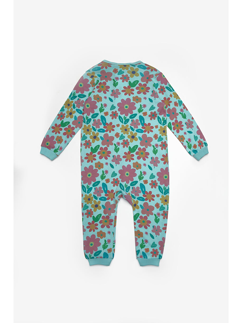 Yeşil Mint Çiçek Desenli Fermuarlı Kız Bebek Tulum - Clara-1