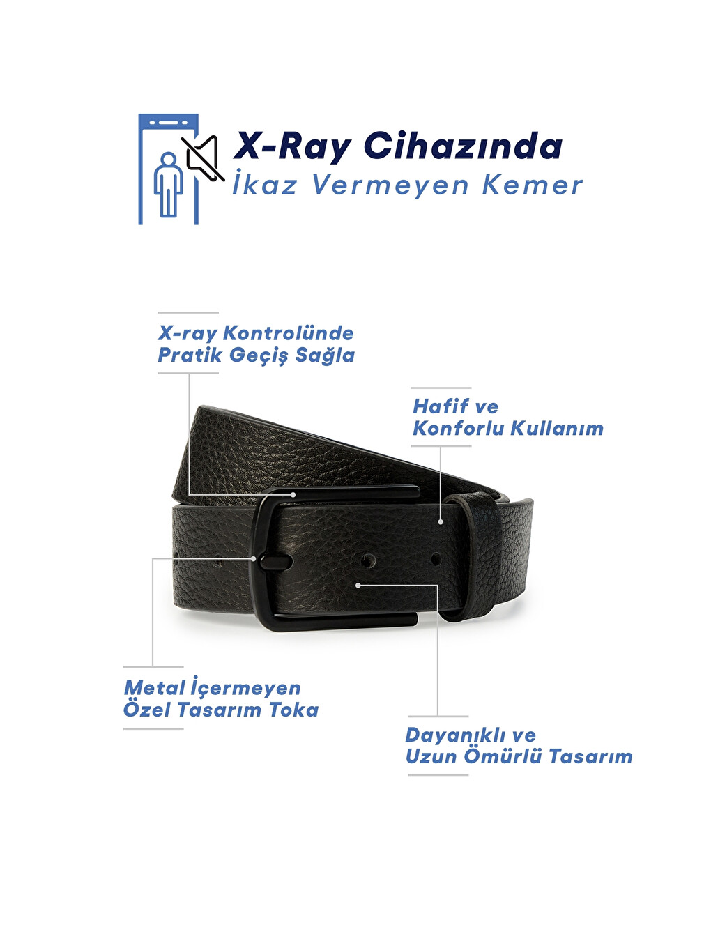 Siyah X-Ray Cihazında Ötmeyen Metal İçermeyen Özel Tokalı Havalimanı Kemeri-2