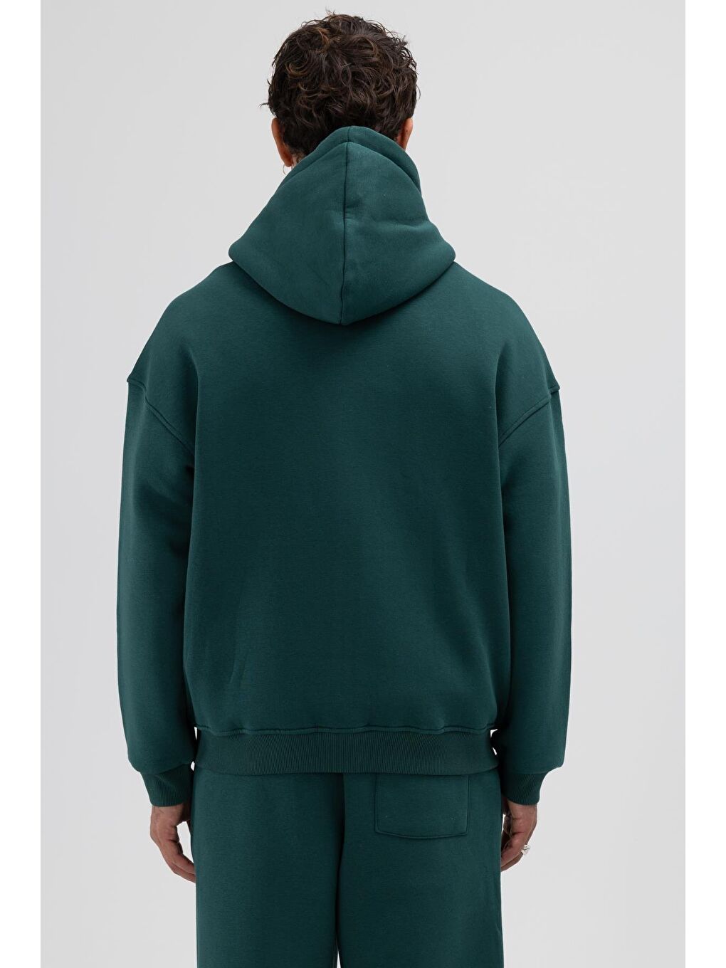 Yeşil Basic Fermuarlı Oversize Kapüşonlu Sweatshirt Nefti-2