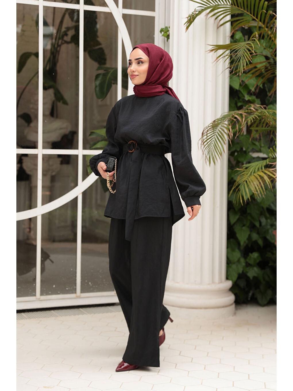 Kadın Kemerli Tokalı Takım Siyah-3