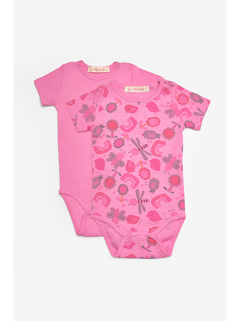 Fuşya Çiçek Desenli İkili Kız Bebek Zıbın Set - Zoe