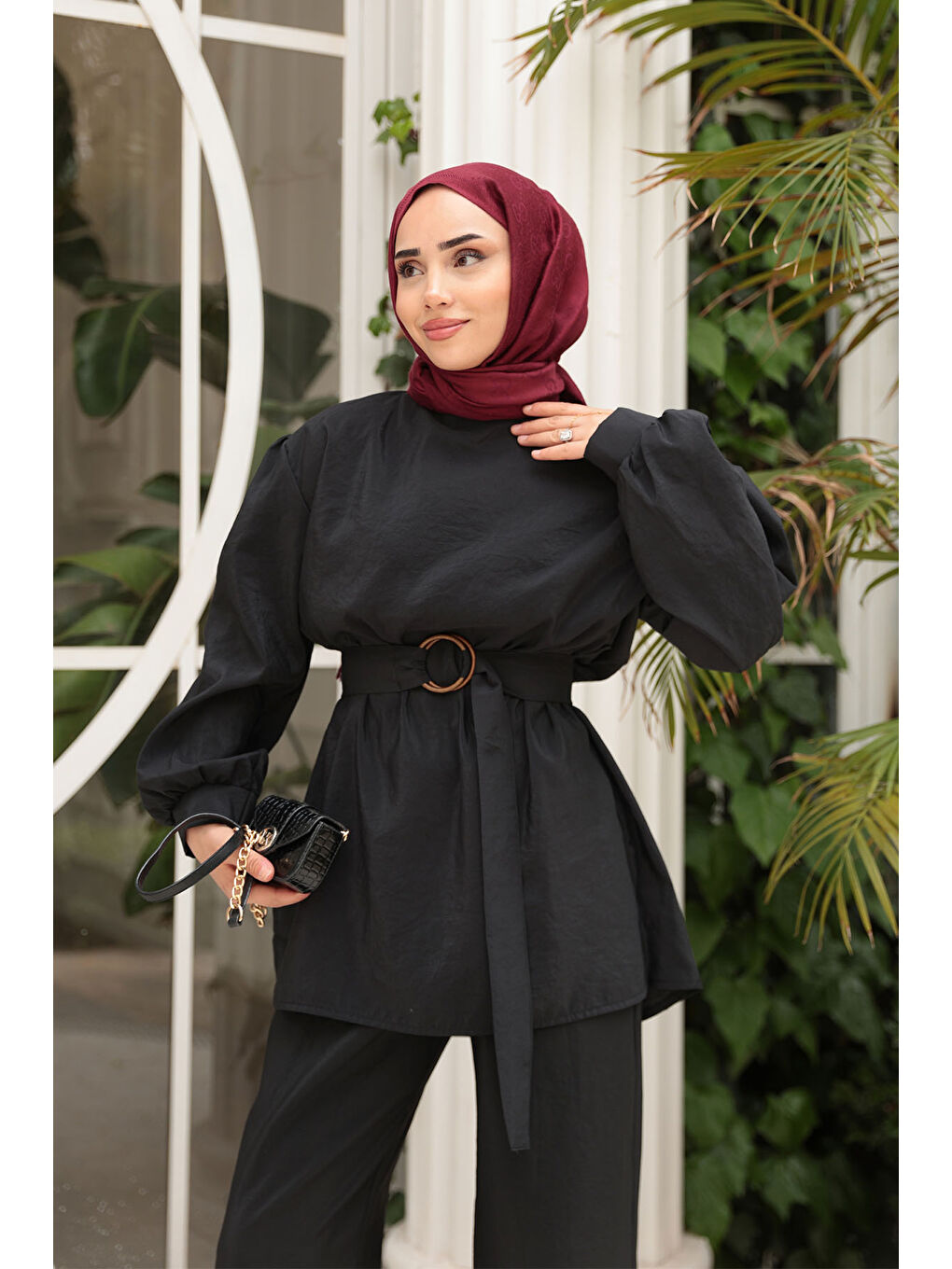 Kadın Kemerli Tokalı Takım Siyah-4