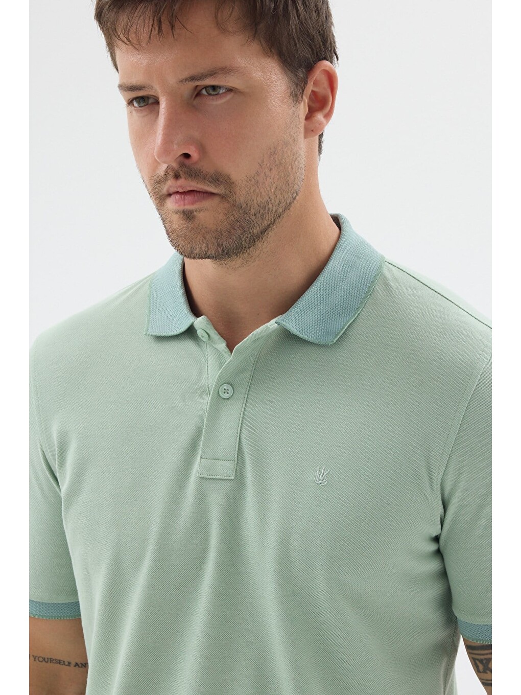Yeşil Polo Yaka Pike Kısa Kol Slim Fit %100 Pamuk Tişört 1011260171-3