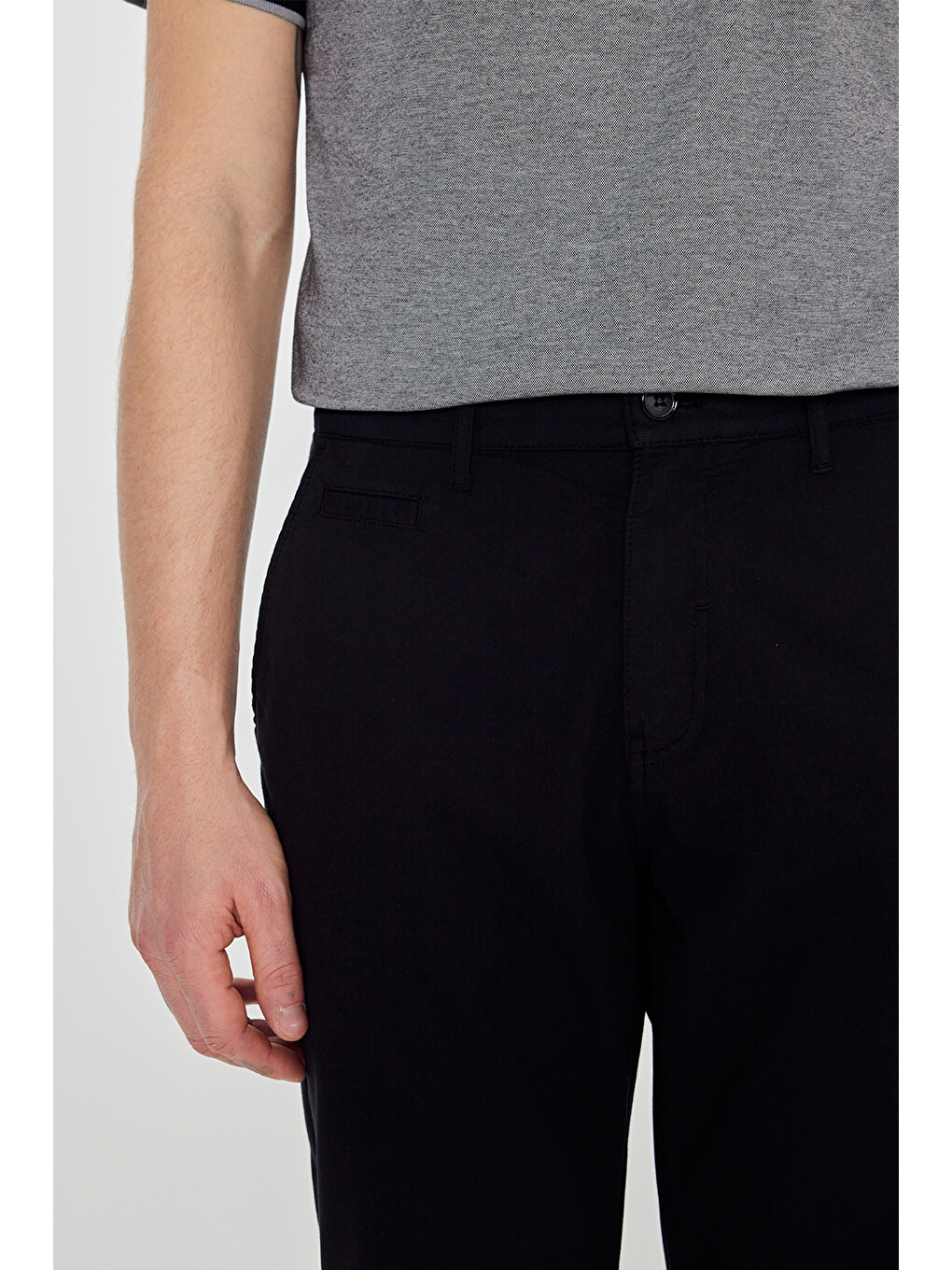 Erkek Siyah Pamuklu Slim Fit Dar Kesim Yan Cepli Armürlü Esnek Pantolon-3