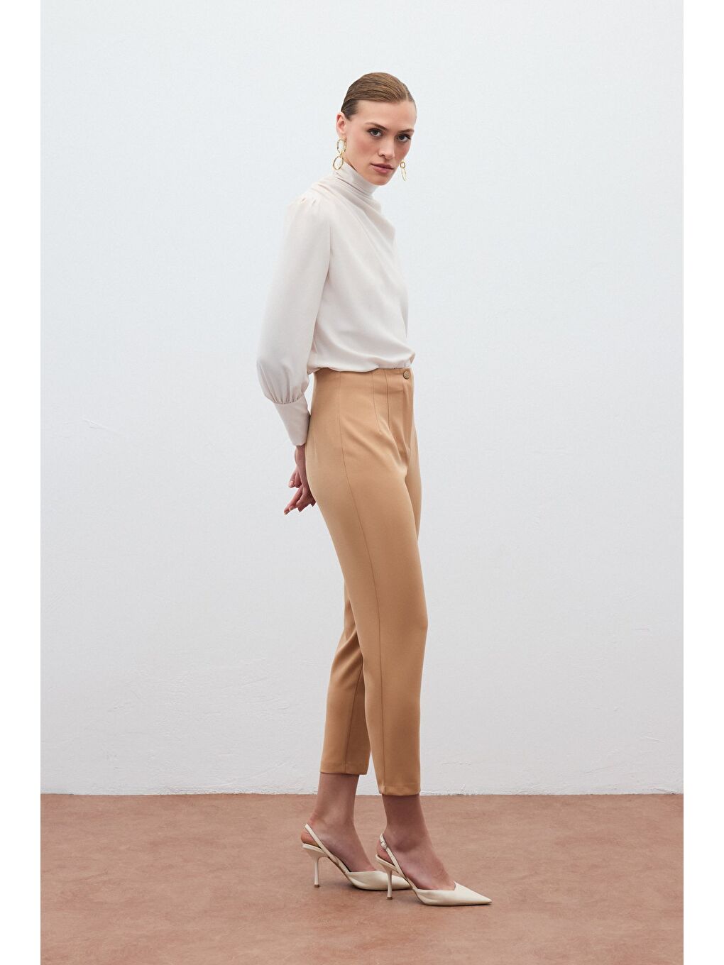 Kahverengi Yüksek Bel  Pantolon - Camel-1