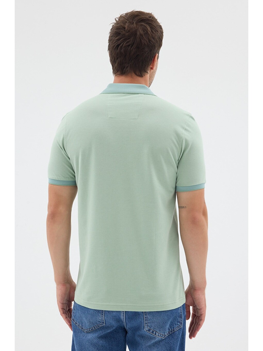 Yeşil Polo Yaka Pike Kısa Kol Slim Fit %100 Pamuk Tişört 1011260171-4