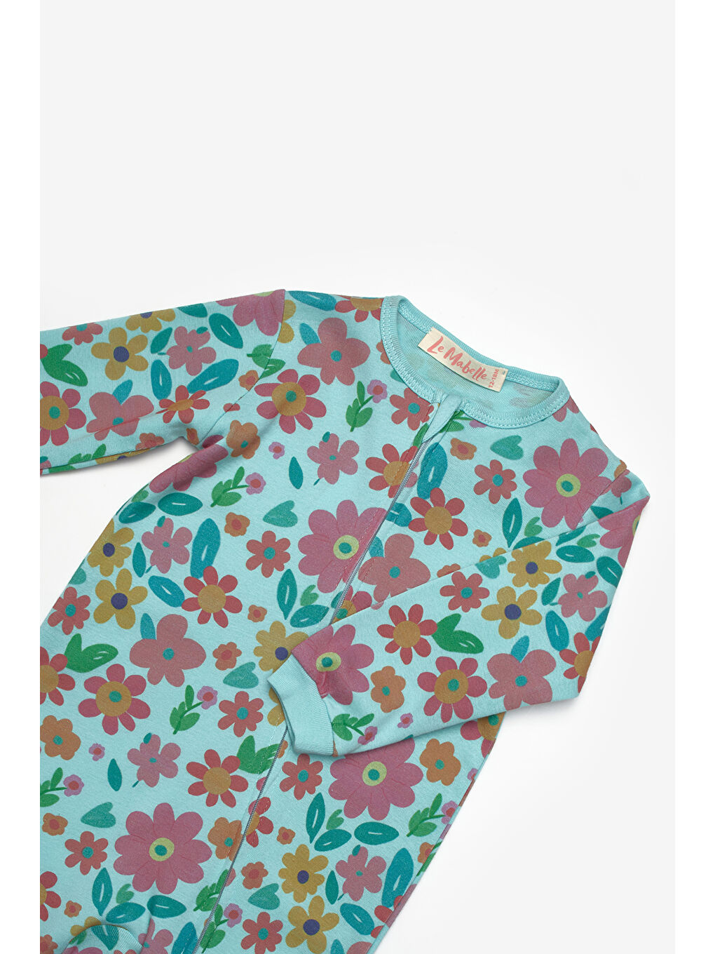 Yeşil Mint Çiçek Desenli Fermuarlı Kız Bebek Tulum - Clara-2