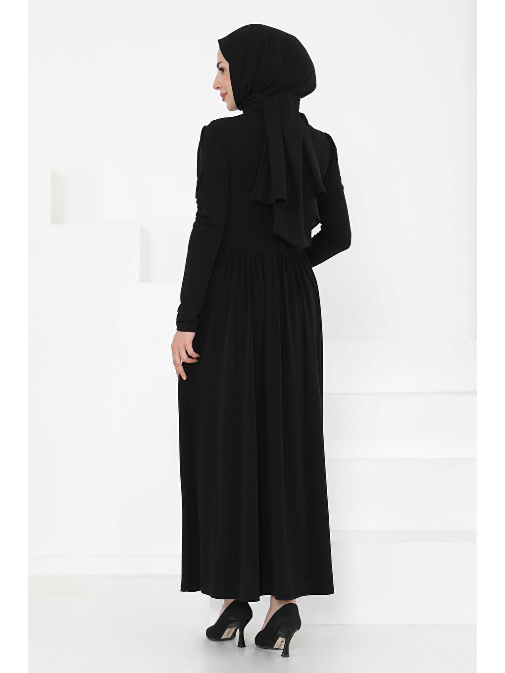 Büzgülü Elbise Siyah - 27254-4