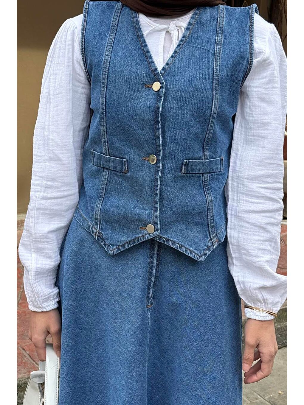 Kruvaz Kapama Jean Etekli Takım Koyu Mavi-3