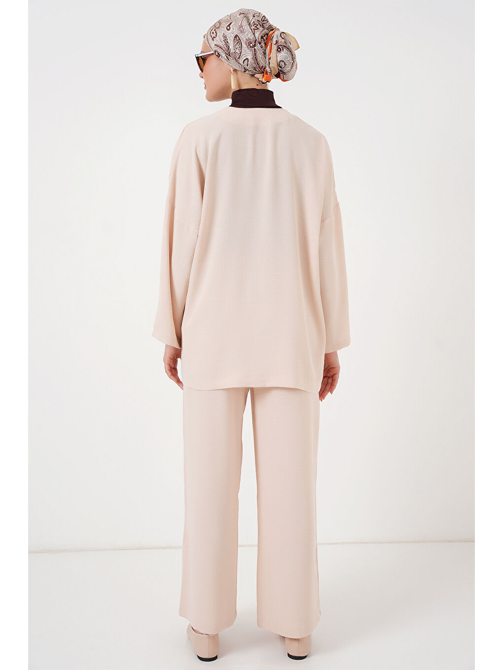 Ekru Kadın Ayrobin Kimono Pantolon İkili Takım 6739 - Krem-5