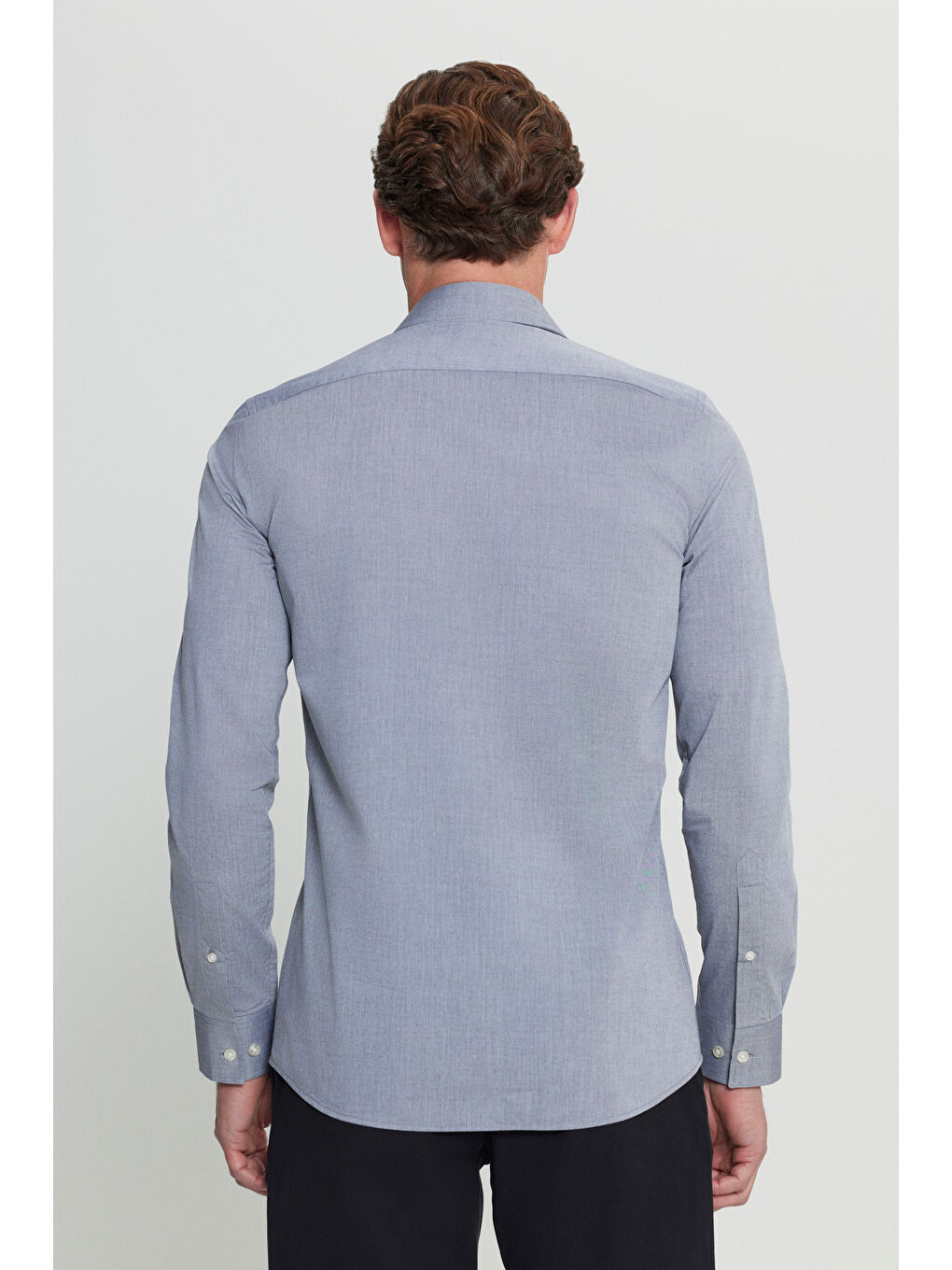 Erkek Siyah Flamlı Slim Fit Dar Kesim Düğmeli Yaka Gömlek-5