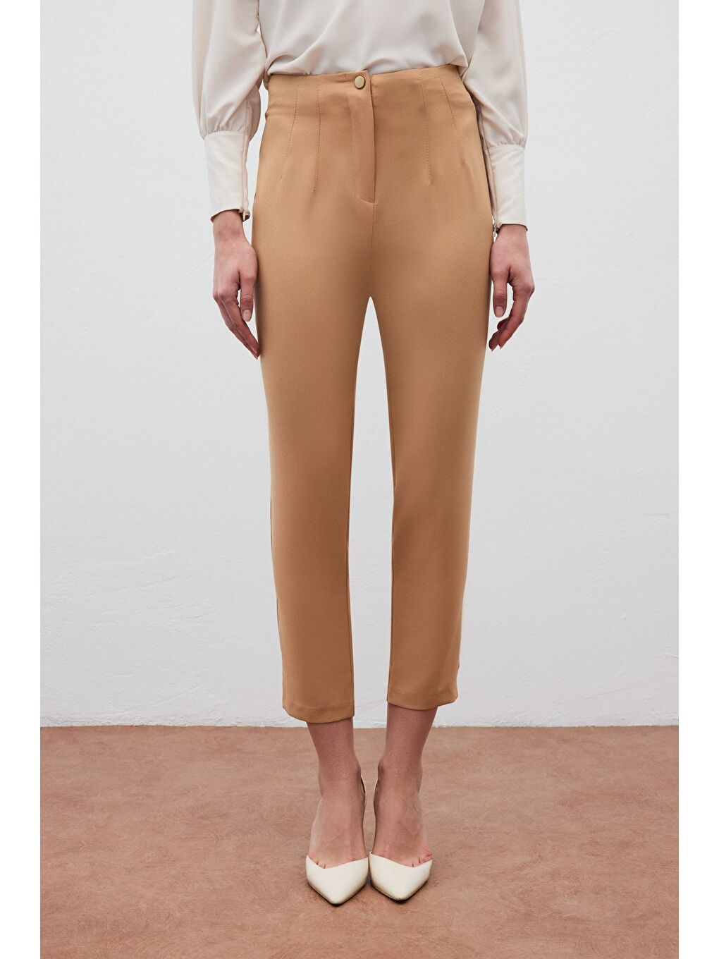 Kahverengi Yüksek Bel  Pantolon - Camel-4
