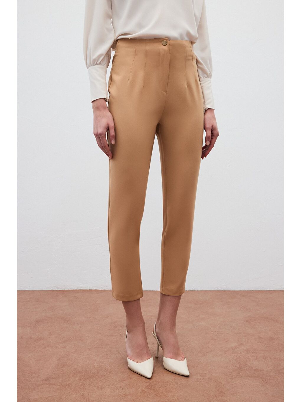 Kahverengi Yüksek Bel  Pantolon - Camel-5