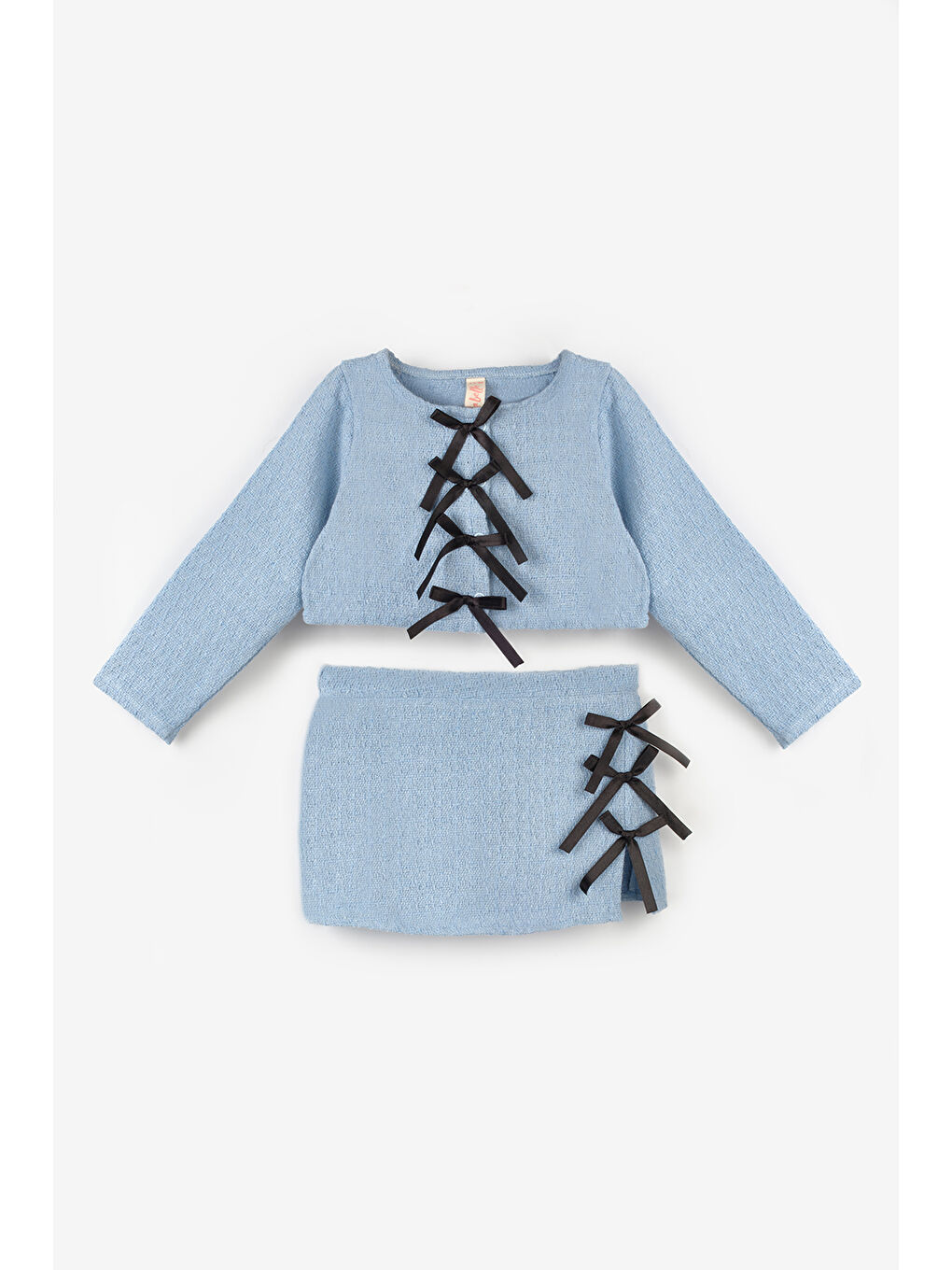 Mavi  Fiyonk Detaylı Kız Çocuk Etek Ceket Takım - Silvana